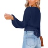 image:imageLYANER Womens Deep V Neck Sexy Wrap Crop Top  Summer Tie Front Knot Long Sleeve Dressy Casual BlouseDark Blue01