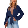 image:imageLYANER Womens Deep V Neck Sexy Wrap Crop Top  Summer Tie Front Knot Long Sleeve Dressy Casual BlouseDark Blue01