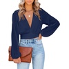 image:imageLYANER Womens Deep V Neck Sexy Wrap Crop Top  Summer Tie Front Knot Long Sleeve Dressy Casual BlouseDark Blue01