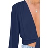 image:imageLYANER Womens Deep V Neck Sexy Wrap Crop Top  Summer Tie Front Knot Long Sleeve Dressy Casual BlouseDark Blue01