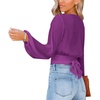 image:imageLYANER Womens Deep V Neck Sexy Wrap Crop Top  Summer Tie Front Knot Long Sleeve Dressy Casual BlouseDark Purple