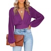 image:imageLYANER Womens Deep V Neck Sexy Wrap Crop Top  Summer Tie Front Knot Long Sleeve Dressy Casual BlouseDark Purple