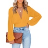 image:imageLYANER Womens Deep V Neck Sexy Wrap Crop Top  Summer Tie Front Knot Long Sleeve Dressy Casual BlouseGinger
