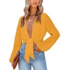 image:imageLYANER Womens Deep V Neck Sexy Wrap Crop Top  Summer Tie Front Knot Long Sleeve Dressy Casual BlouseGinger
