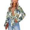 image:imageLYANER Womens Deep V Neck Sexy Wrap Crop Top  Summer Tie Front Knot Long Sleeve Dressy Casual BlouseGreen Print