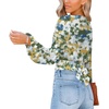 image:imageLYANER Womens Deep V Neck Sexy Wrap Crop Top  Summer Tie Front Knot Long Sleeve Dressy Casual BlouseGreen Print