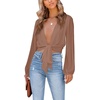 image:imageLYANER Womens Deep V Neck Sexy Wrap Crop Top  Summer Tie Front Knot Long Sleeve Dressy Casual BlouseLight Brown