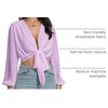 image:imageLYANER Womens Deep V Neck Sexy Wrap Crop Top  Summer Tie Front Knot Long Sleeve Dressy Casual BlouseLight Purple