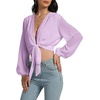 image:imageLYANER Womens Deep V Neck Sexy Wrap Crop Top  Summer Tie Front Knot Long Sleeve Dressy Casual BlouseLight Purple