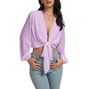 image:imageLYANER Womens Deep V Neck Sexy Wrap Crop Top  Summer Tie Front Knot Long Sleeve Dressy Casual BlouseLight Purple