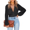 image:imageLYANER Womens Deep V Neck Sexy Wrap Crop Top  Summer Tie Front Knot Long Sleeve Dressy Casual BlousePure Black
