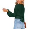 image:imageLYANER Womens Deep V Neck Sexy Wrap Crop Top  Summer Tie Front Knot Long Sleeve Dressy Casual BlousePure Dark Green