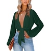image:imageLYANER Womens Deep V Neck Sexy Wrap Crop Top  Summer Tie Front Knot Long Sleeve Dressy Casual BlousePure Dark Green