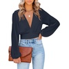 image:imageLYANER Womens Deep V Neck Sexy Wrap Crop Top  Summer Tie Front Knot Long Sleeve Dressy Casual BlousePure Navy Blue