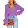 image:imageLYANER Womens Deep V Neck Sexy Wrap Crop Top  Summer Tie Front Knot Long Sleeve Dressy Casual BlousePure Purple
