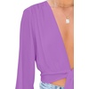 image:imageLYANER Womens Deep V Neck Sexy Wrap Crop Top  Summer Tie Front Knot Long Sleeve Dressy Casual BlousePure Purple