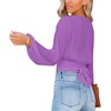 image:imageLYANER Womens Deep V Neck Sexy Wrap Crop Top  Summer Tie Front Knot Long Sleeve Dressy Casual BlousePure Purple