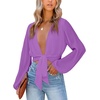 image:imageLYANER Womens Deep V Neck Sexy Wrap Crop Top  Summer Tie Front Knot Long Sleeve Dressy Casual BlousePure Purple