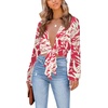 image:imageLYANER Womens Deep V Neck Sexy Wrap Crop Top  Summer Tie Front Knot Long Sleeve Dressy Casual BlouseRose Print