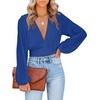 image:imageLYANER Womens Deep V Neck Sexy Wrap Crop Top  Summer Tie Front Knot Long Sleeve Dressy Casual BlouseRoyal Blue