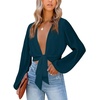 image:imageLYANER Womens Deep V Neck Sexy Wrap Crop Top  Summer Tie Front Knot Long Sleeve Dressy Casual BlouseTeal