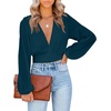 image:imageLYANER Womens Deep V Neck Sexy Wrap Crop Top  Summer Tie Front Knot Long Sleeve Dressy Casual BlouseTeal