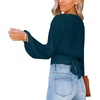 image:imageLYANER Womens Deep V Neck Sexy Wrap Crop Top  Summer Tie Front Knot Long Sleeve Dressy Casual BlouseTeal