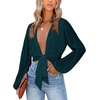 image:imageLYANER Womens Deep V Neck Sexy Wrap Crop Top  Summer Tie Front Knot Long Sleeve Dressy Casual BlouseWood Green
