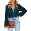 image:imageLYANER Womens Deep V Neck Sexy Wrap Crop Top  Summer Tie Front Knot Long Sleeve Dressy Casual BlouseWood Green