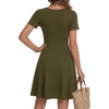 image:imageLYANER Womens Fit and Flare Casual Mini Dress  Summer Scoop Neck Short Sleeve Ruffle A Line Beach Vacation Short Skater DressesArmy Green