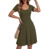 image:imageLYANER Womens Fit and Flare Casual Mini Dress  Summer Scoop Neck Short Sleeve Ruffle A Line Beach Vacation Short Skater DressesArmy Green