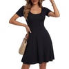 image:imageLYANER Womens Fit and Flare Casual Mini Dress  Summer Scoop Neck Short Sleeve Ruffle A Line Beach Vacation Short Skater DressesBlack