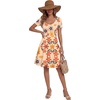 image:imageLYANER Womens Fit and Flare Casual Mini Dress  Summer Scoop Neck Short Sleeve Ruffle A Line Beach Vacation Short Skater DressesDark Beige