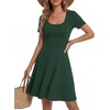 image:imageLYANER Womens Fit and Flare Casual Mini Dress  Summer Scoop Neck Short Sleeve Ruffle A Line Beach Vacation Short Skater DressesDark Green