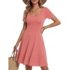 image:imageLYANER Womens Fit and Flare Casual Mini Dress  Summer Scoop Neck Short Sleeve Ruffle A Line Beach Vacation Short Skater DressesDark Pink