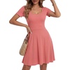image:imageLYANER Womens Fit and Flare Casual Mini Dress  Summer Scoop Neck Short Sleeve Ruffle A Line Beach Vacation Short Skater DressesDark Pink