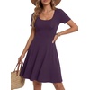 image:imageLYANER Womens Fit and Flare Casual Mini Dress  Summer Scoop Neck Short Sleeve Ruffle A Line Beach Vacation Short Skater DressesDark Purple