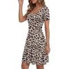image:imageLYANER Womens Fit and Flare Casual Mini Dress  Summer Scoop Neck Short Sleeve Ruffle A Line Beach Vacation Short Skater DressesLeopard