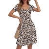 image:imageLYANER Womens Fit and Flare Casual Mini Dress  Summer Scoop Neck Short Sleeve Ruffle A Line Beach Vacation Short Skater DressesLeopard