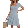 image:imageLYANER Womens Fit and Flare Casual Mini Dress  Summer Scoop Neck Short Sleeve Ruffle A Line Beach Vacation Short Skater DressesLight Blue