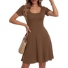 image:imageLYANER Womens Fit and Flare Casual Mini Dress  Summer Scoop Neck Short Sleeve Ruffle A Line Beach Vacation Short Skater DressesLight Brown