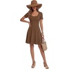 image:imageLYANER Womens Fit and Flare Casual Mini Dress  Summer Scoop Neck Short Sleeve Ruffle A Line Beach Vacation Short Skater DressesLight Brown