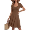image:imageLYANER Womens Fit and Flare Casual Mini Dress  Summer Scoop Neck Short Sleeve Ruffle A Line Beach Vacation Short Skater DressesLight Brown