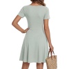 image:imageLYANER Womens Fit and Flare Casual Mini Dress  Summer Scoop Neck Short Sleeve Ruffle A Line Beach Vacation Short Skater DressesLight Green