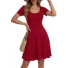 image:imageLYANER Womens Fit and Flare Casual Mini Dress  Summer Scoop Neck Short Sleeve Ruffle A Line Beach Vacation Short Skater DressesRed