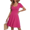 image:imageLYANER Womens Fit and Flare Casual Mini Dress  Summer Scoop Neck Short Sleeve Ruffle A Line Beach Vacation Short Skater DressesRose