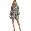 image:imageLYANER Womens Floral Button Up Smocked Boho Mini Dress  Print Mock Neck Raglan Long Sleeve Ruched Ruffle A Line Semi Formal Wedding Guest Short DressesDark Green
