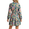 image:imageLYANER Womens Floral Button Up Smocked Boho Mini Dress  Print Mock Neck Raglan Long Sleeve Ruched Ruffle A Line Semi Formal Wedding Guest Short DressesDark Green