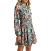image:imageLYANER Womens Floral Button Up Smocked Boho Mini Dress  Print Mock Neck Raglan Long Sleeve Ruched Ruffle A Line Semi Formal Wedding Guest Short DressesDark Green