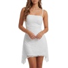 image:imageLYANER Womens Floral Lace Mesh Party Mini Dress  Spaghetti Strap Sleeveless Ruched Bodycon Cocktail Short DressesWhite